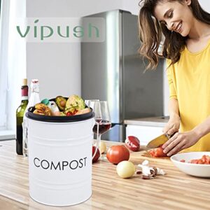 Vipush Compost Bin Kitchen Countertop Compost Bin with lid – Small Compost Bin Includes Inner Compost Bucket Liner & 3 Charcoal Filters, White