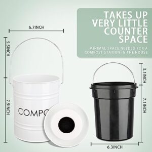 Vipush Compost Bin Kitchen Countertop Compost Bin with lid – Small Compost Bin Includes Inner Compost Bucket Liner & 3 Charcoal Filters, White