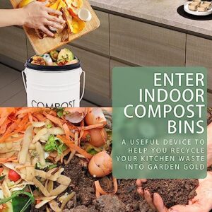 Vipush Compost Bin Kitchen Countertop Compost Bin with lid – Small Compost Bin Includes Inner Compost Bucket Liner & 3 Charcoal Filters, White