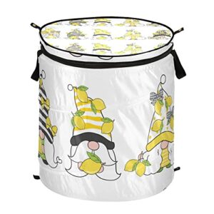 oyihfvs seamless pattern with yellow gnomes, yellow lemons on white folding pop up laundry hamper, portable basket with handles zipper storage organizer for bedroom bathroom college dorm travel