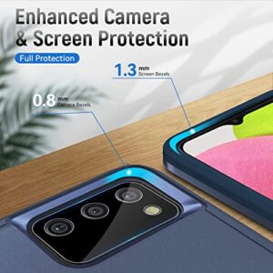 Janmitta Case for Samsung Galaxy A03s with Screen Protector+Camera Lens Protector,Heavy Duty Shockproof Full Body Protective Cover,Built in Finger Ring Stable Holder Kickstand,2022 Navy Blue