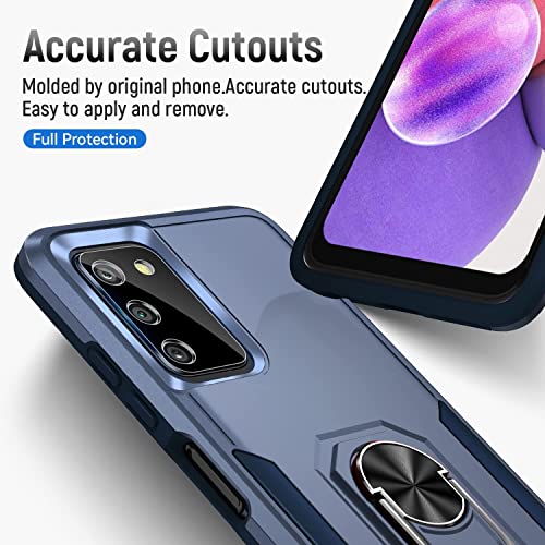 Janmitta Case for Samsung Galaxy A03s with Screen Protector+Camera Lens Protector,Heavy Duty Shockproof Full Body Protective Cover,Built in Finger Ring Stable Holder Kickstand,2022 Navy Blue