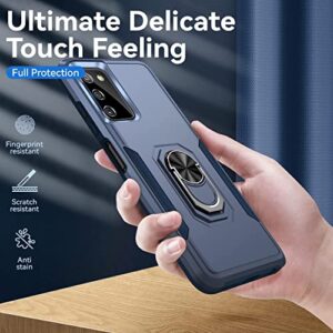 Janmitta Case for Samsung Galaxy A03s with Screen Protector+Camera Lens Protector,Heavy Duty Shockproof Full Body Protective Cover,Built in Finger Ring Stable Holder Kickstand,2022 Navy Blue