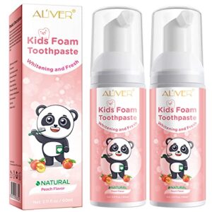 foam toothpaste kids, toddler low fluoride toothpaste with natural formula to reduce plaque, children whitening foaming toothpaste for u shaped toothbrush for kids ages 3 and up (peach)