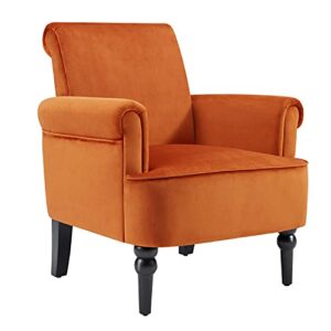 mellcom modern lounge accent chair, comfy velvet fabric armchair with gourd leg, upholstered chairs for living room, reading room, bedroom, orange