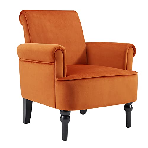MELLCOM Modern Lounge Accent Chair, Comfy Velvet Fabric Armchair with Gourd Leg, Upholstered Chairs for Living Room, Reading Room, Bedroom, Orange