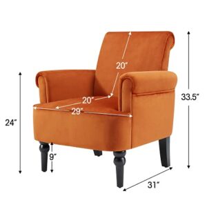 MELLCOM Modern Lounge Accent Chair, Comfy Velvet Fabric Armchair with Gourd Leg, Upholstered Chairs for Living Room, Reading Room, Bedroom, Orange