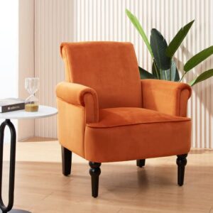 MELLCOM Modern Lounge Accent Chair, Comfy Velvet Fabric Armchair with Gourd Leg, Upholstered Chairs for Living Room, Reading Room, Bedroom, Orange