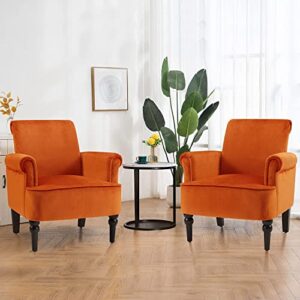 MELLCOM Modern Lounge Accent Chair, Comfy Velvet Fabric Armchair with Gourd Leg, Upholstered Chairs for Living Room, Reading Room, Bedroom, Orange