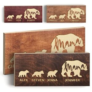 mothers day gift, personalized mama bear & cubs sign with names - up to 5 cubs - 5 colors & 6 font options & 2 sizes, custom mama bear sign