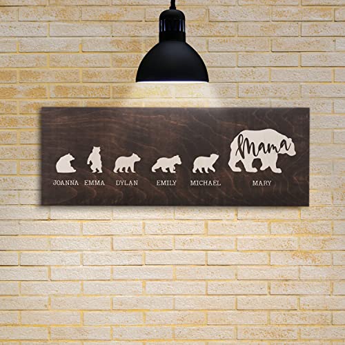 Mothers Day Gift, Personalized Mama Bear & Cubs Sign with Names - Up to 5 Cubs - 5 Colors & 6 Font Options & 2 Sizes, Custom Mama Bear Sign