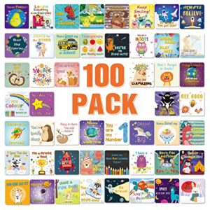 shemira 100 pack lunch box notes for kids, inspirational affirmation cards for kindergarten girls boys,motivational cards for kids, back to school supplies,50 styles,3.5 x 3.5 inches,blank back