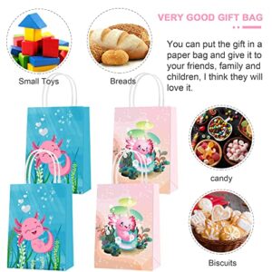 16 Pcs Axolotl Party Paper Gift Bags, 2 Styles Party Favor Bags with Handles for Cute Axolotl Fans Birthday Party Decorations, Goody Bags Candy Gift Bags