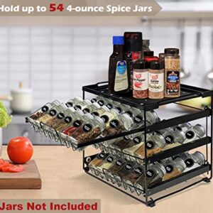 Artibear Upgraded Pull Out Spice Rack Organizer for Cabinet Storage Upto 54 Jars, 3-Tier Seasoning Shelf Holder for Kitchen Pantry Countertop, Matte Black (Bottles Not Included)