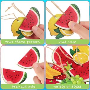 36 Pcs Tutti Frutti Wooden Hanging Ornaments Tropical Fruit Hanging Decor Summer Party Supplies Hawaiian Party Decorations Strawberry Pineapple Cherry Watermelon Lemon for Birthday Luau Beach