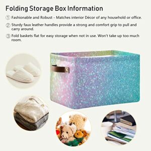 Iridescent Rainbow Glitter Storage Baskets Large Foldable Storage Bin Canvas Toys Box Fabric Decorative Collapsible Organizer Bag with Handles 2 Pcs