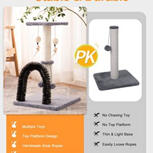 OYSMY Cat Scratching Post with Self Groomer and Top Platform - Durable Sisal Cat Scratcher Stable Cat Scratch Post with Dangling Balls, Verstile Cat Scratching Poles for Indoor Cats (Grey)