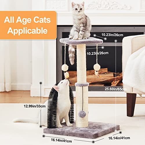 OYSMY Cat Scratching Post with Self Groomer and Top Platform - Durable Sisal Cat Scratcher Stable Cat Scratch Post with Dangling Balls, Verstile Cat Scratching Poles for Indoor Cats (Grey)