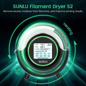 SUNLU Filament Dryer with Fan, Upgraded Fast Heating 3D Printer Filament Dryer Box, Keep Filament Dry During 3D Printing, PLA PETG ABS TPU Nylon ASA Filament Dehydrator Storage Box, FilaDryer S2 Black