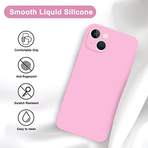 ANDATE Pink iPhone 13 Liquid Silicone Case, Compatible with iPhone 13 Full Body Protective Phone Cover Case with Microfiber Lining, 6.1 Inch (Pink)