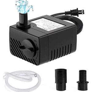 WELMIX 80GPH (300L/H 4W) Mini Aquarium Water Pump Quiet Submersible Pump for Fish Tank, Pond, Pet Fountain, Hydroponics with 2 Nozzles, 1.6ft Tube, 6ft Power Cord