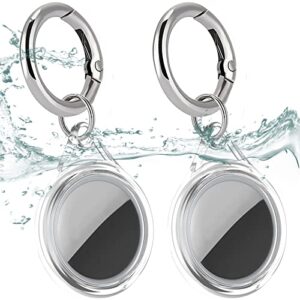 2 pack airtag case waterproof air tag keychain holder compatible with apple airtag case for dog cat collar luggage tracker key soft full body shockproof anti-scratch locator protective cover clear