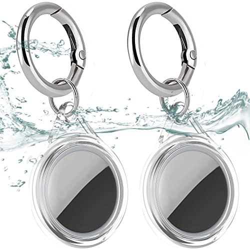 2 Pack Airtag Case Waterproof Air Tag Keychain Holder Compatible with Apple AirTag Case for Dog Cat Collar Luggage Tracker Key Soft Full Body Shockproof Anti-Scratch Locator Protective Cover Clear