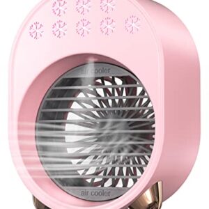 Harmohom Misting Fan Portable, Mini Air conditioner Fan, Small Desk Fan with 3 Adjustable Speeds, USB Quiet Personal Mist Fan with Colorful Nightlight for Travel Outdoor Office Makeup (Pink)