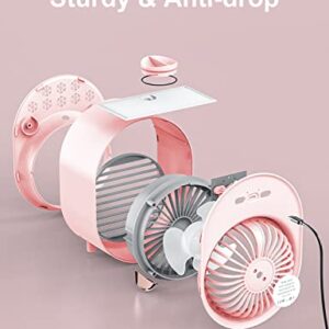 Harmohom Misting Fan Portable, Mini Air conditioner Fan, Small Desk Fan with 3 Adjustable Speeds, USB Quiet Personal Mist Fan with Colorful Nightlight for Travel Outdoor Office Makeup (Pink)