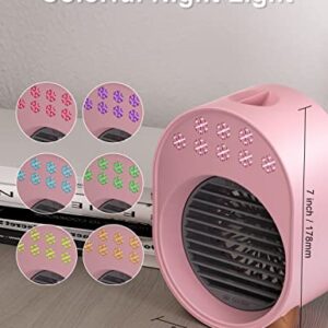 Harmohom Misting Fan Portable, Mini Air conditioner Fan, Small Desk Fan with 3 Adjustable Speeds, USB Quiet Personal Mist Fan with Colorful Nightlight for Travel Outdoor Office Makeup (Pink)