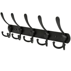 phingeer coat rack wall mount, heavy duty wall mounted coat rack with 5 metal hooks for entryway, bathroom, mudroom