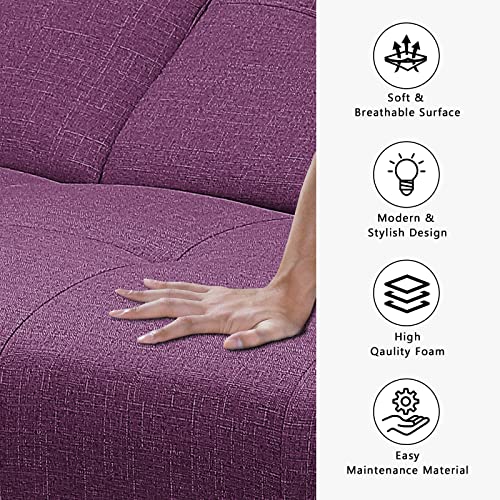 DKLGG Futon Sofa Bed Convertible Sofa Couch, Modern Loveseat Sleeper Futon Couch with 2 Cup Holders, Convertible Folding Sofa Bed Small Couch for Living Room, Bedroom, Apartment or Dorm(Purple)