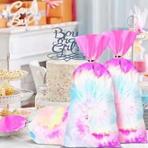100 Pcs Tie Dye Party Favor Bags Heat Sealable Cellophane Bags Macaron Color Goodie Bags Plastic Gift Bags Tie Dye Candy Bags with 150 Gold Twist Ties for Tie Dye Theme Birthday Party Supplies