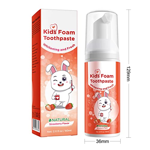 Kids Foam Toothpaste with Low Fluoride - Anti-Cavity, Whitening and Fresh, Gentle Teeth Whitening Foam Toothpaste Kids for U-Shape Toothbrush, Ages 3 Plus - 60ml (Strawberry)