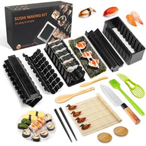 mlryh sushi making kit sushi maker set for beginners 21 pcs plastic premium set sushi tool set sushi rice roll mold shapes, diy sushi prefect home sushi tool.