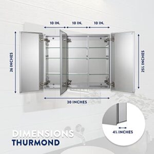 Croydex Thurmond Tri-View, Recessed or Surface Mount Medicine Cabinet, 30W x 26H, Aluminum