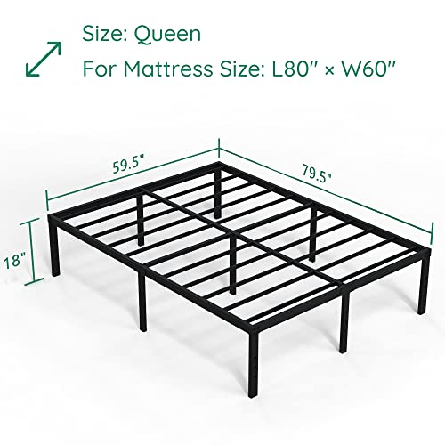 DiaOutro 18 Inch Queen Bed Frame Heavy Duty Metal Platform No Box Spring Needed, Maximum Storage, Easy Assembly, Noise Free, Black
