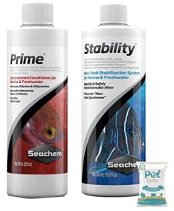 prime fresh and saltwater conditioner 500ml , stability fish tank stabilizer 500ml and 10ct pet wipes (prime & stability)