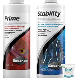 Prime Fresh and Saltwater Conditioner 500ml , Stability Fish Tank Stabilizer 500ml and 10ct Pet Wipes (Prime & Stability)