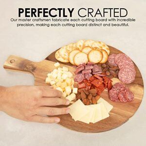 Premium Acacia Cutting Board with Handle - Wooden Chopping Board for Kitchen (12"x16") Round Acacia Paddle Cutting Boards for Meat, Bread, Serving Board, Cheese, Vegetables & Fruits.