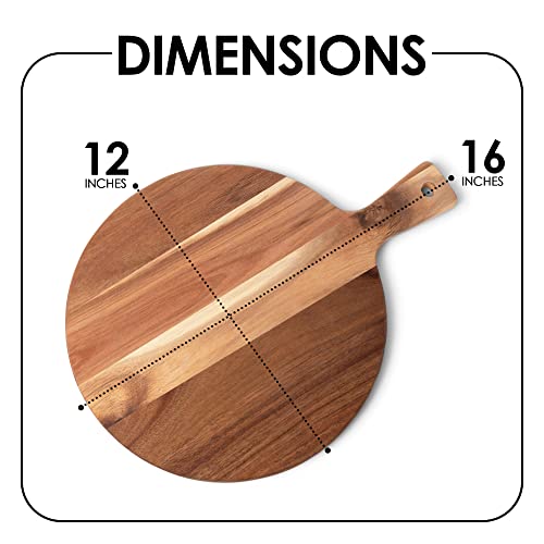 Premium Acacia Cutting Board with Handle - Wooden Chopping Board for Kitchen (12"x16") Round Acacia Paddle Cutting Boards for Meat, Bread, Serving Board, Cheese, Vegetables & Fruits.