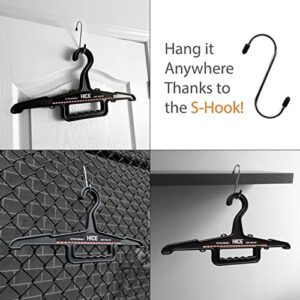 HICE Heavy Duty Hanger | Bundle of 2 | Clothes Hangers with s-Hooks | 150 lb Load Capacity | Durable High Impact Resin | Body Armor, Survival Equipment, Coats, Pants or Belts (Black and Navy Blue)