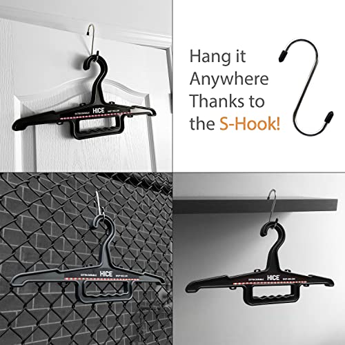 HICE Heavy Duty Hanger | Bundle of 2 | Clothes Hangers with s-Hooks | 150 lb Load Capacity | Durable High Impact Resin | Body Armor, Survival Equipment, Coats, Pants or Belts (Black and Navy Blue)