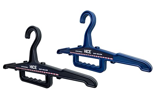 HICE Heavy Duty Hanger | Bundle of 2 | Clothes Hangers with s-Hooks | 150 lb Load Capacity | Durable High Impact Resin | Body Armor, Survival Equipment, Coats, Pants or Belts (Black and Navy Blue)