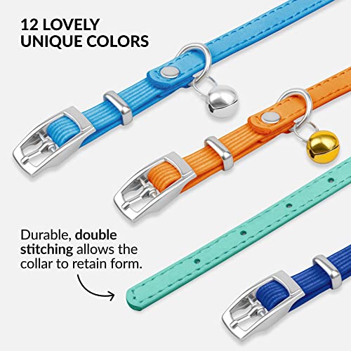 CollarDirect Leather Cat Collar with Bell - Kitten Collar, Small and Big Cat Collar for Boy Cats, Girl Cats with Safety Elastic Strap (Neck Fit 9"-11", Mint Green)