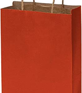 Small Red Gift Bags - 6x3x9 Inch 100 Pack Kraft Paper Shopping Bags with Handles, Craft Totes in Bulk for Boutiques, Small Business, Retail Stores, Birthday Parties, Christmas, Valentines, Holidays