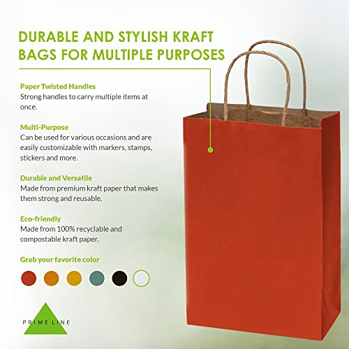 Small Red Gift Bags - 6x3x9 Inch 100 Pack Kraft Paper Shopping Bags with Handles, Craft Totes in Bulk for Boutiques, Small Business, Retail Stores, Birthday Parties, Christmas, Valentines, Holidays