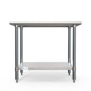 KoolMore Commercial 30” x 36” Stainless Steel Work Table with Wheels for Restaurant or Home Use, Under Storage Shelf for Food, Tools, and Hardware, Heavy Duty Metal Workspace (CT3036-18C), Silver