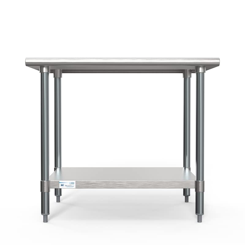 KoolMore Commercial 30” x 36” Stainless Steel Work Table with Wheels for Restaurant or Home Use, Under Storage Shelf for Food, Tools, and Hardware, Heavy Duty Metal Workspace (CT3036-18C), Silver