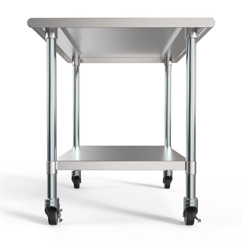 KoolMore Commercial 30” x 36” Stainless Steel Work Table with Wheels for Restaurant or Home Use, Under Storage Shelf for Food, Tools, and Hardware, Heavy Duty Metal Workspace (CT3036-18C), Silver